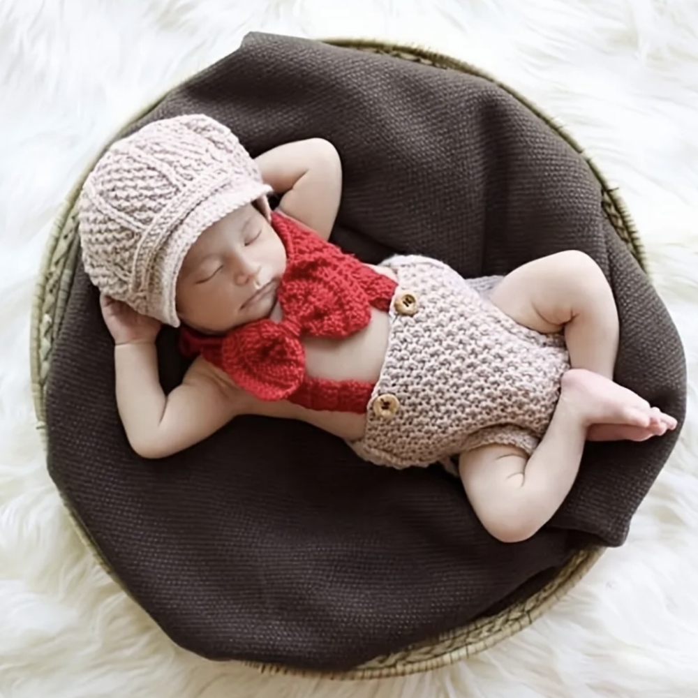 Gentleman Boy Crochet Baby Outfit Photo Prop Costume Knit Diaper Cover Clothes